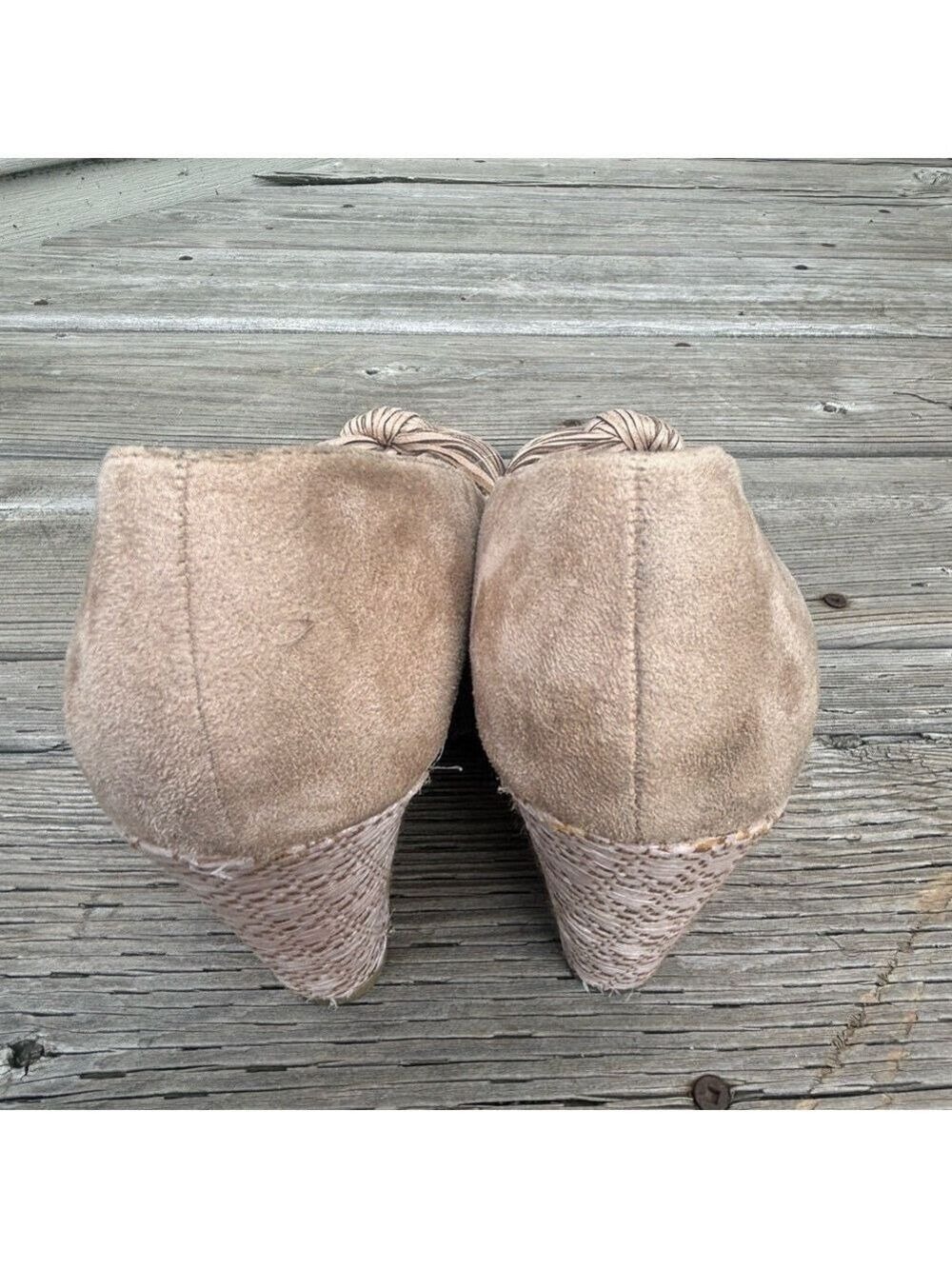 Soda Tan Peep Toe Wedge Shoes Textured Heel - Picture 4 of 5